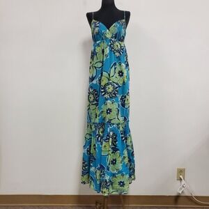 Vtg New York‎ Co Womens Y2K Tiered Babydoll Maxi Dress Size XS Blue Boho Hippie